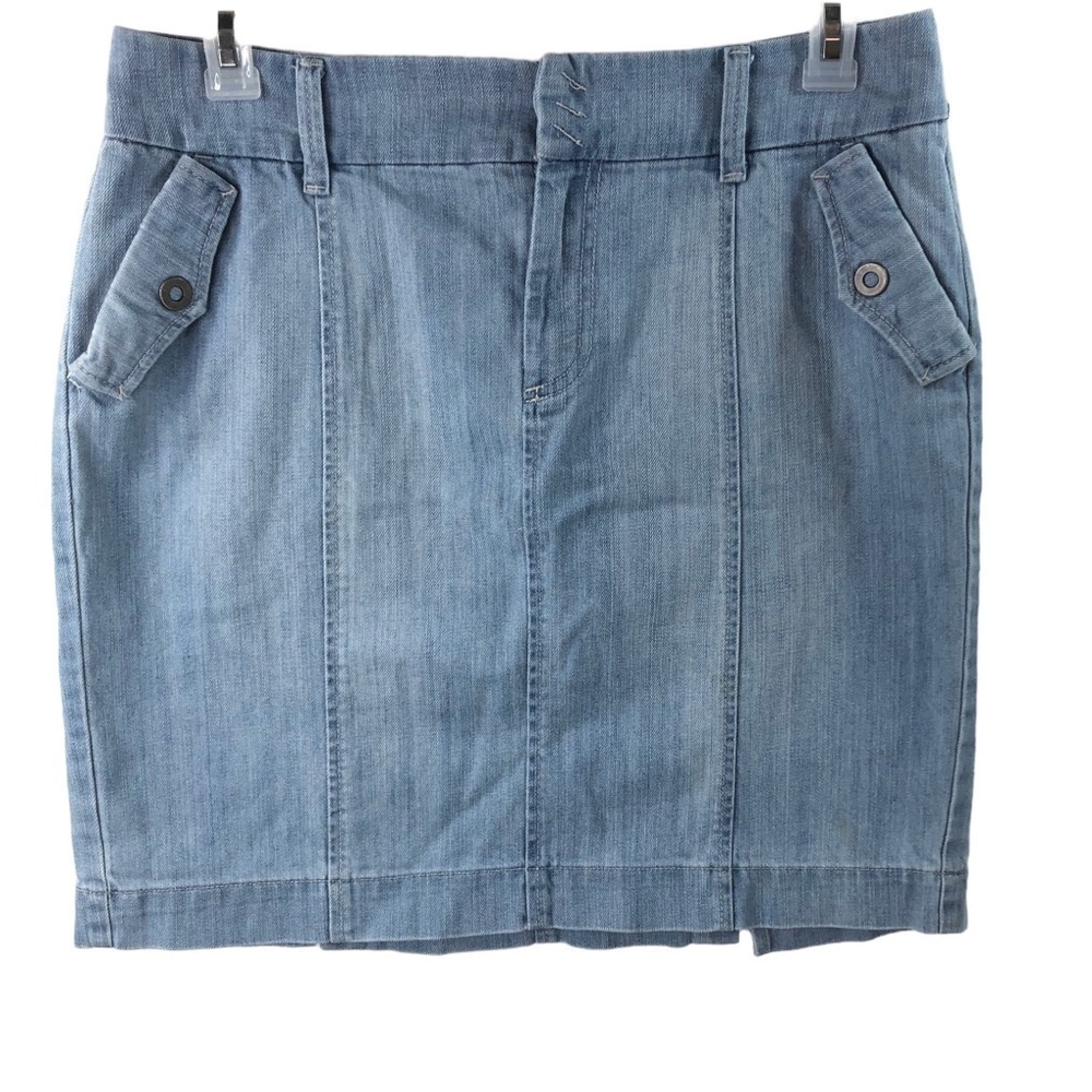 a.n.a  A New Approach Denim Jean Skirt Sz 10 Lightwash Stretch Pocket 20” Length